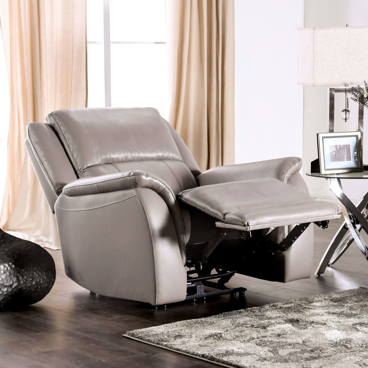 Light Gray Power Recliner - Transitional Style, 1pc Comfort