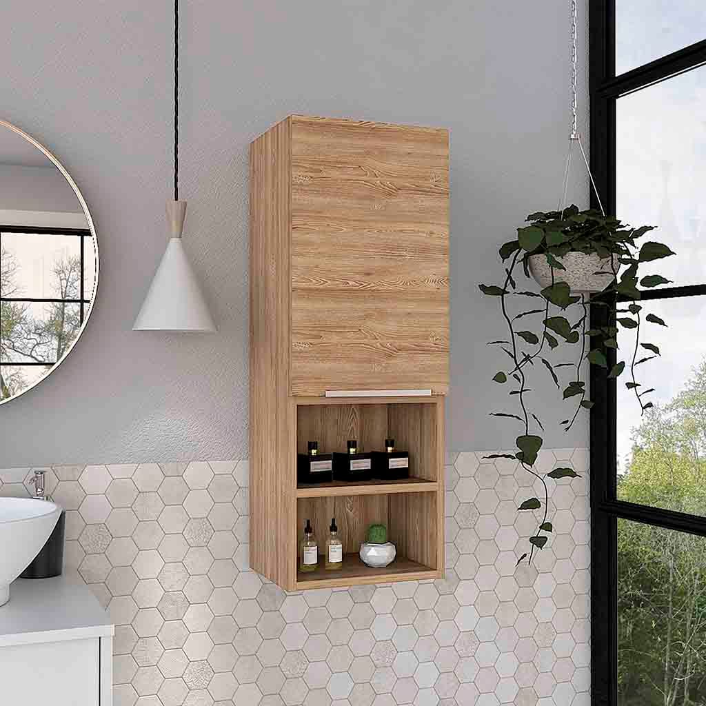 Beige Particle Board Medicine Cabinet - 32" Tall Storage