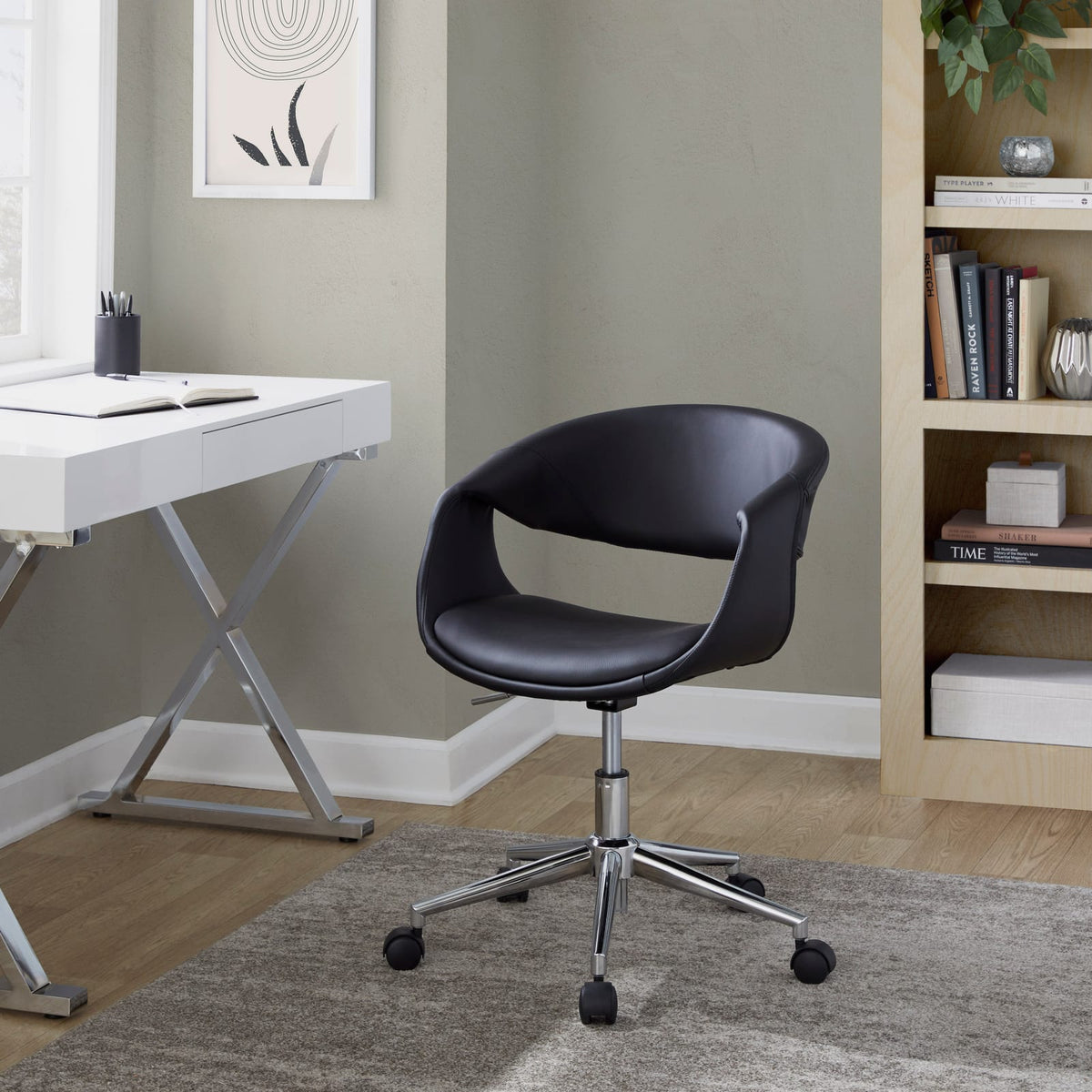Black Faux Leather Swivel Task Chair - Chrome Base