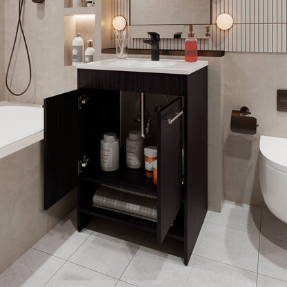 Wenge Bathroom Vanity with Storage - 34.1" Wide