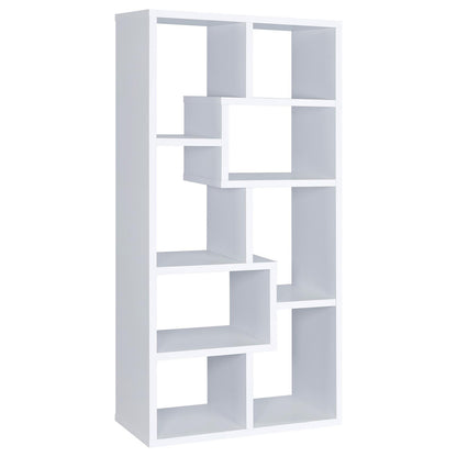 8 Shelf White Geometric Bookcase - Office Storage for Living Room