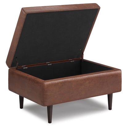 Dark Brown Faux Leather Storage Ottoman - 34" Wide for Living Room