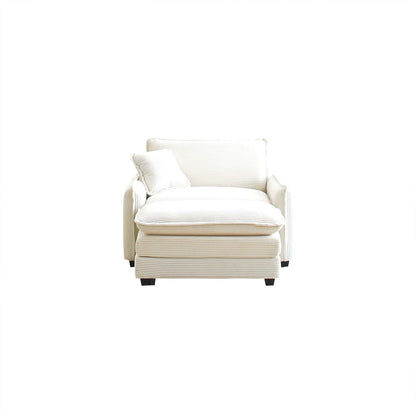 White Corduroy Single Sofa with Footstool - Bedroom or Living Room