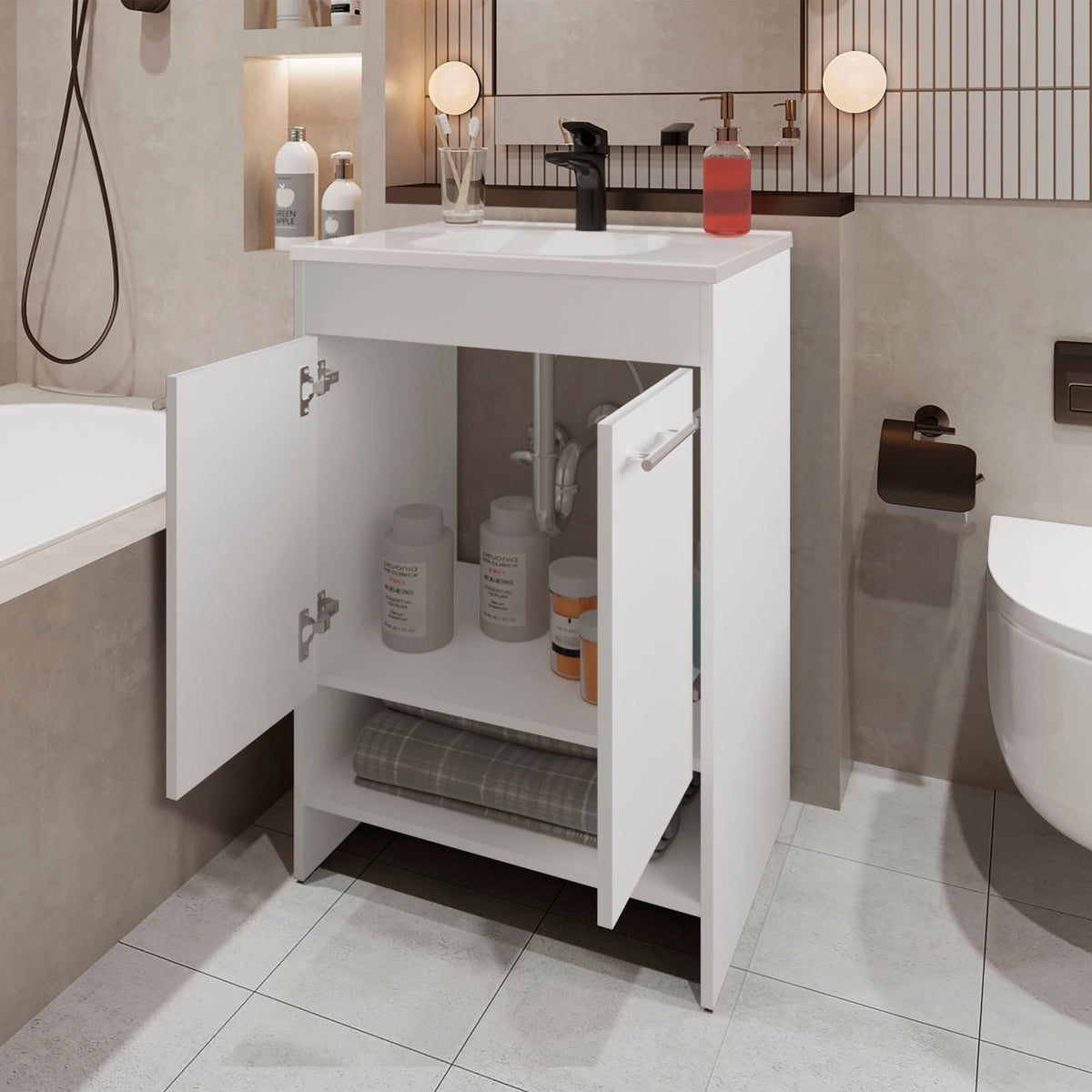 White Bathroom Vanity with Two Doors & Storage