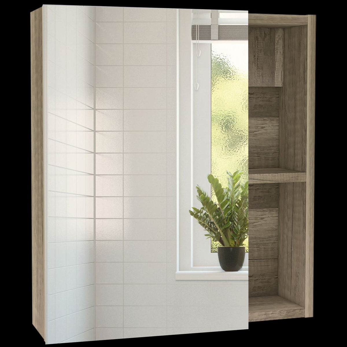 Walnut Particle Board Bathroom Storage Cabinet for Mirror Organization