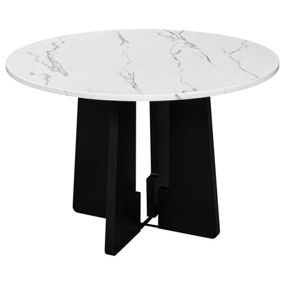 Round Dining Table, 43-Inch MDF, White/Black Modern Farmhouse Style