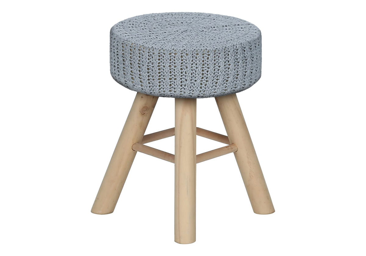 Grey Round Foam Ottoman with Wood Legs for Guest Room Seating for Living Room