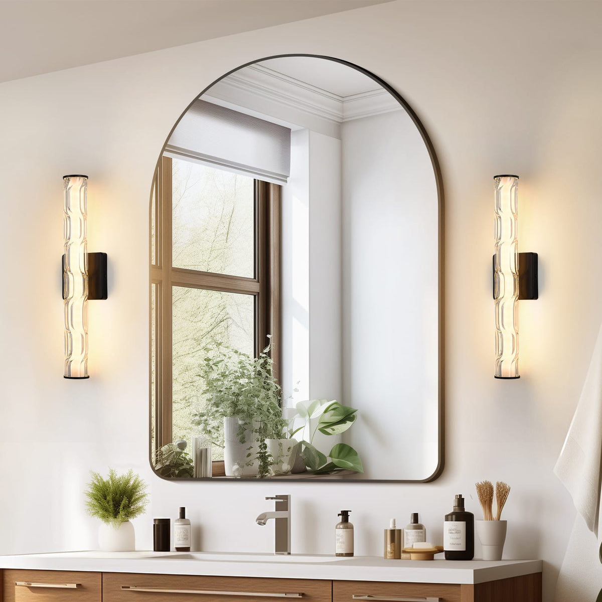 Black Iron Bathroom Wall Sconce Set - 2 Crystal Lights
