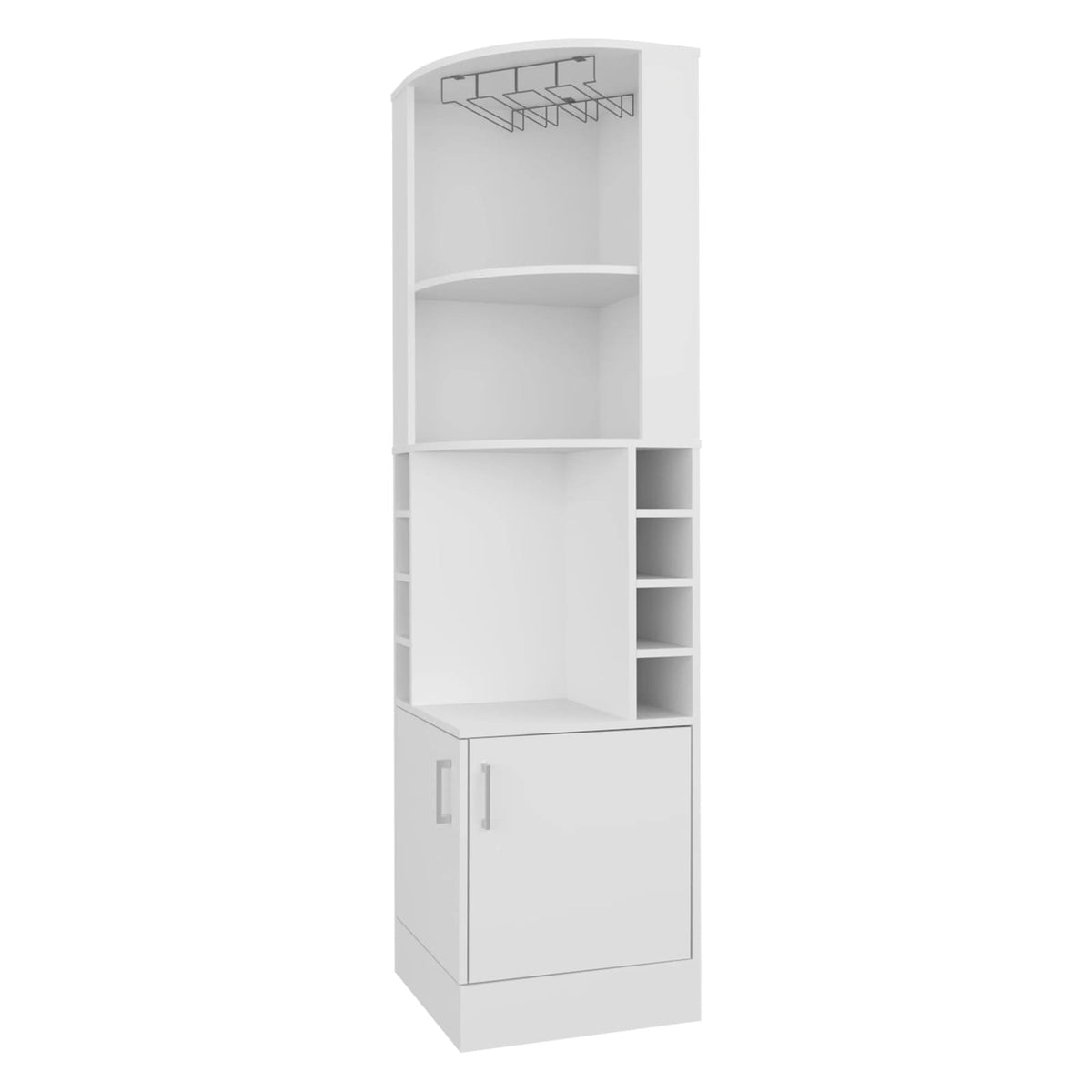 White Corner Bar Cabinet with Wine Storage - Freestanding Shelves