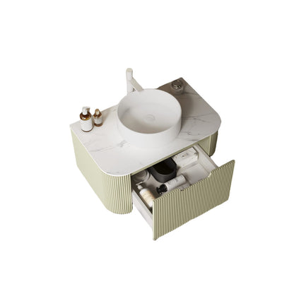 Modern Light Green Bathroom Vanity with Ceramic Basin and Storage