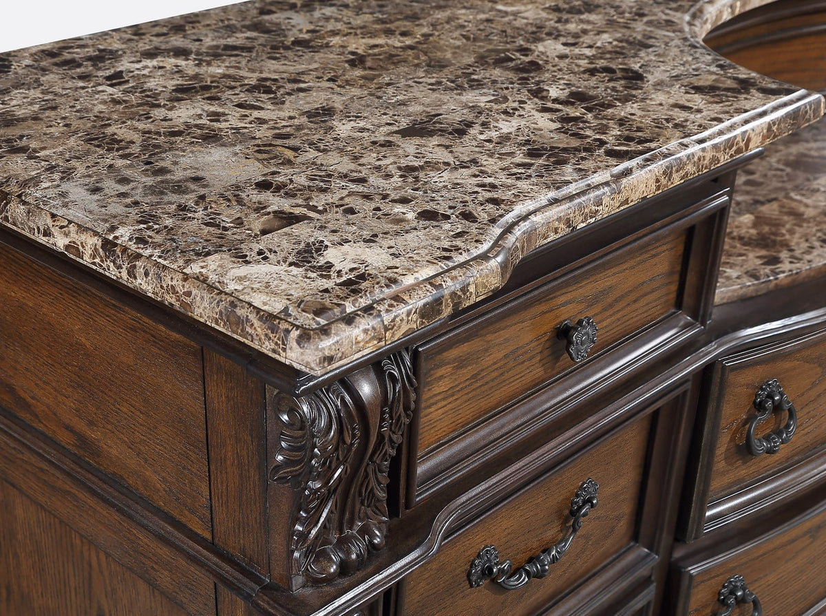 Traditional Marble Wood Dresser with 11 Drawers for Bedroom Storage