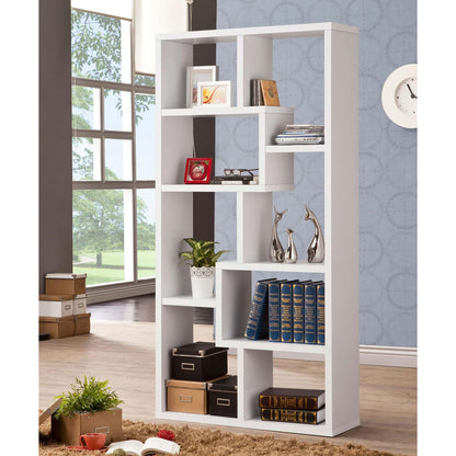 8 Shelf White Geometric Bookcase - Office Storage for Living Room