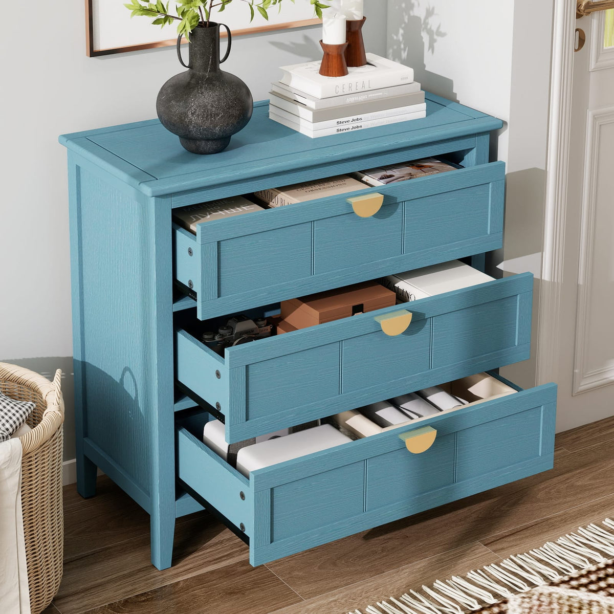 Blue MDF 3 Drawer Cabinet - Bedroom Storage
