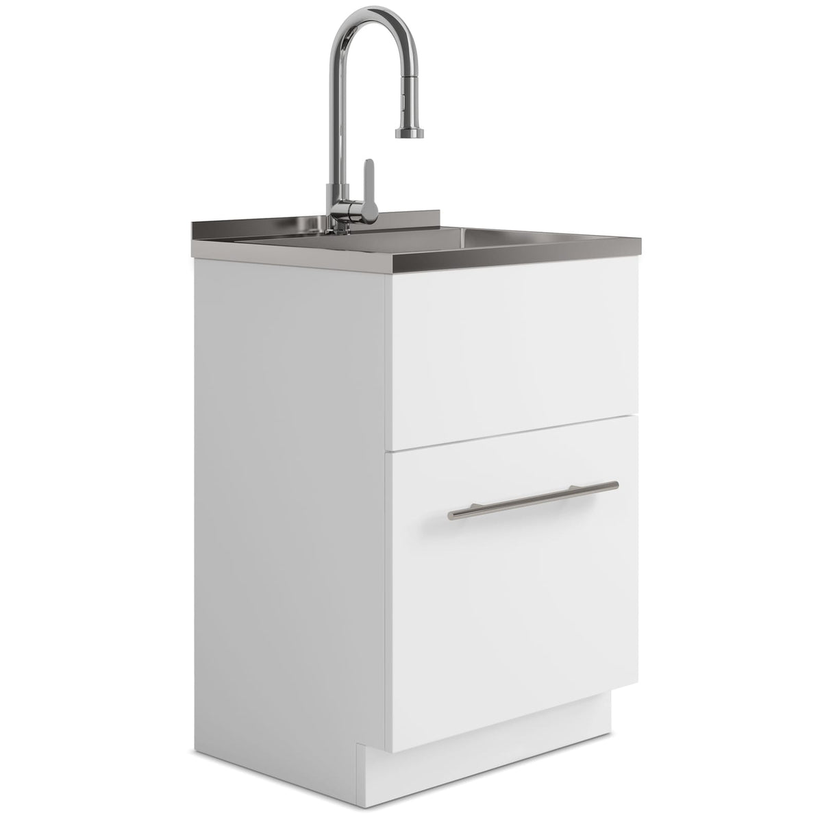 White Laundry Cabinet with Sink - 24" Storage