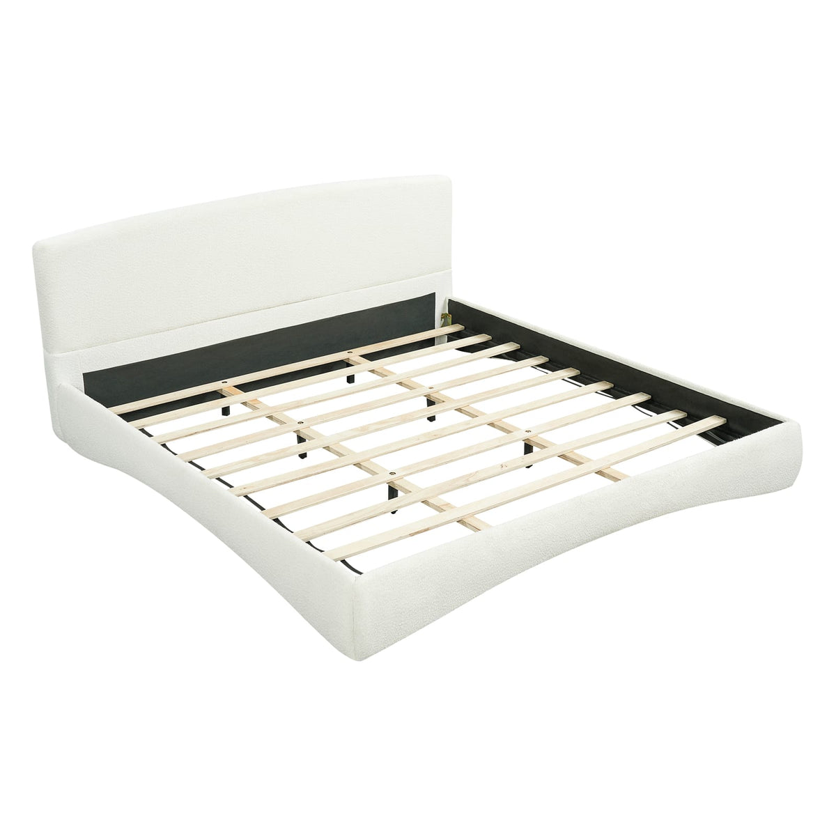 Cream King Upholstered Bed with Smart Lighting - Curved Design