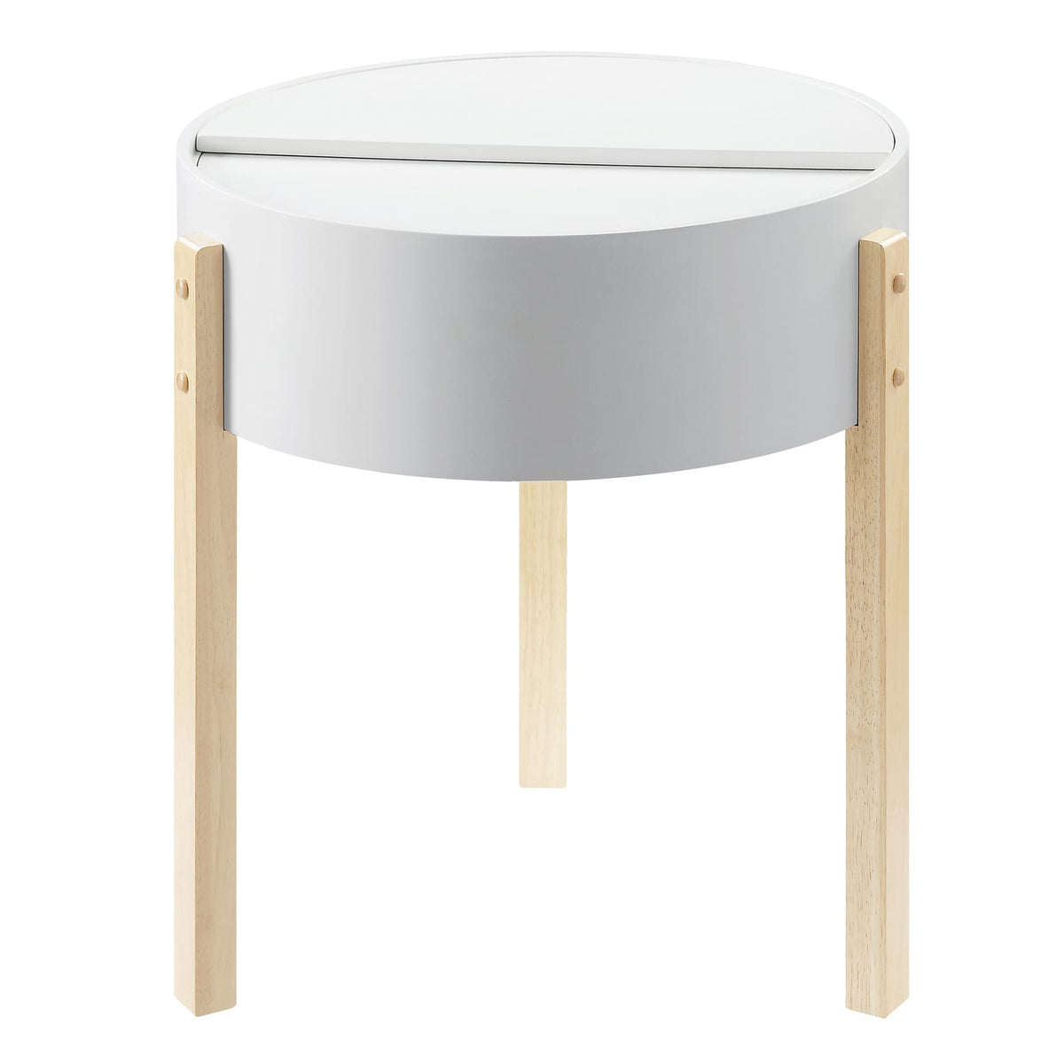 Round White Pine End Table with Storage