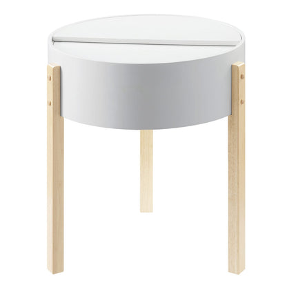 Round White Pine End Table with Storage