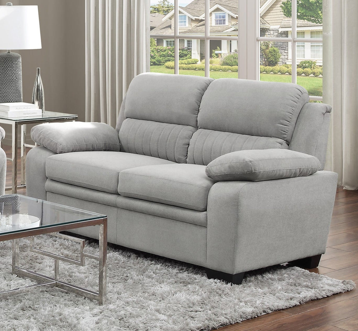 Modern Gray Sofa Set - Plush 2-Piece Loveseat & Sofa with Solid Wood Frame