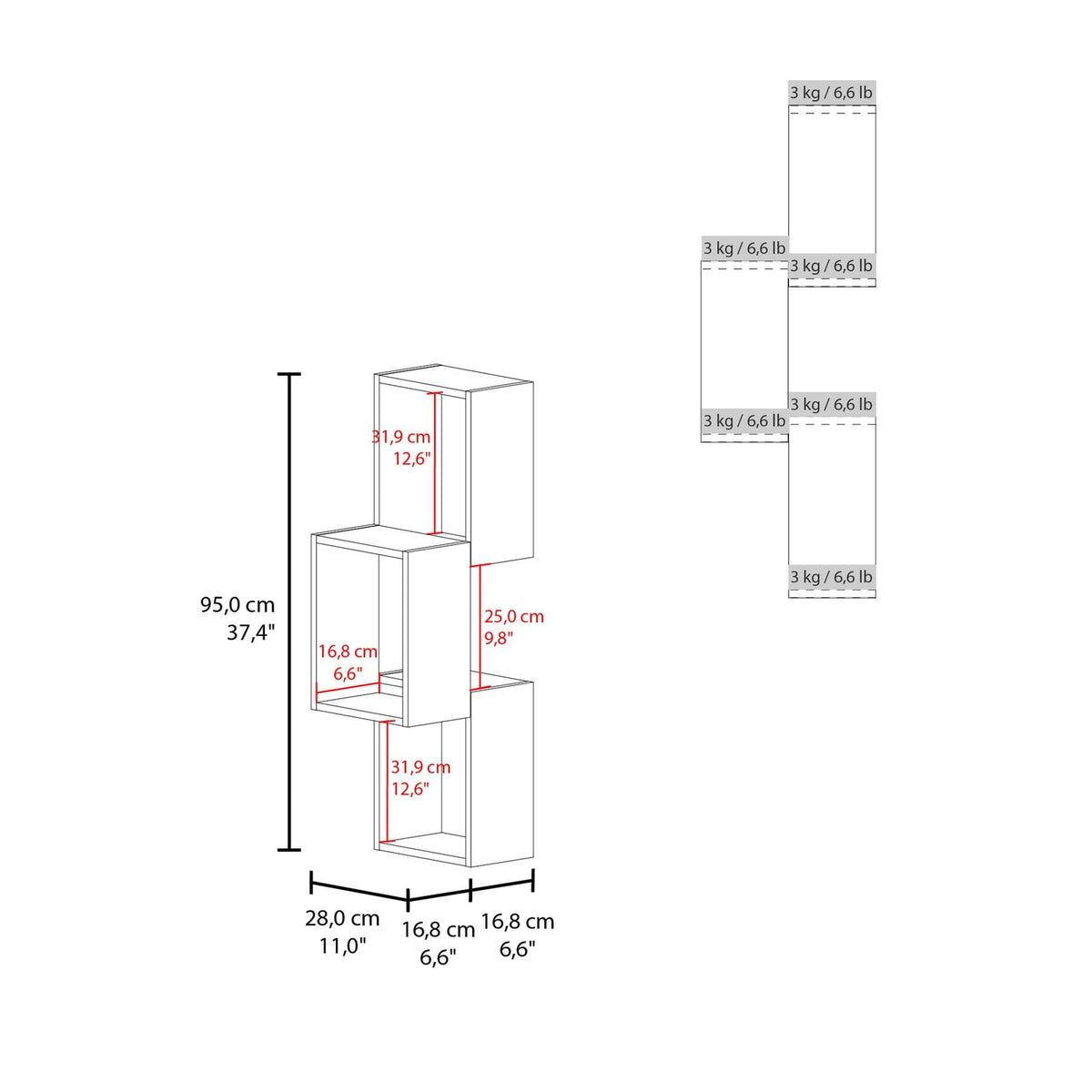 Wenge Wall-Mounted Geometric Shelf Unit - 3 Shelves