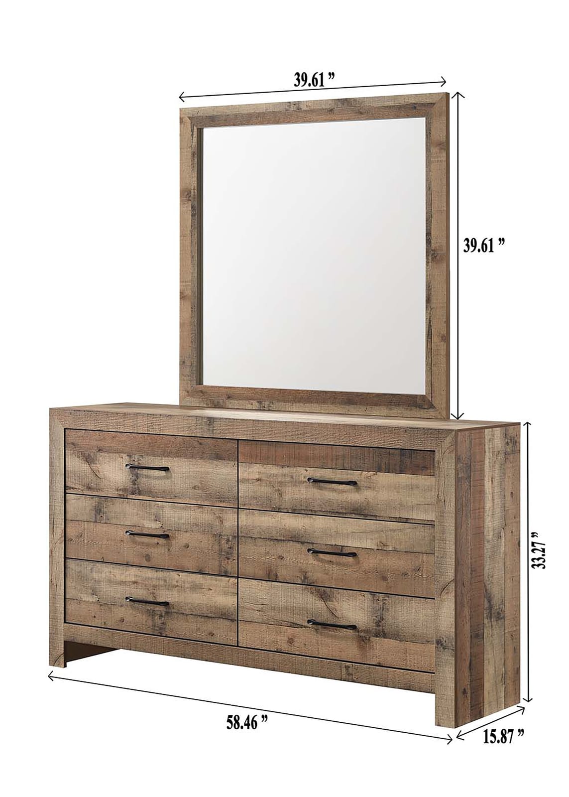 Brown Wood Dresser - 6 Drawers Bedroom Furniture