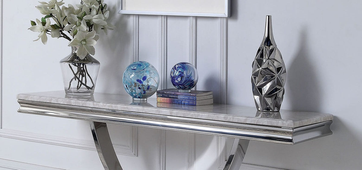 55" Chrome Glam Coffee Table with Faux Marble Top