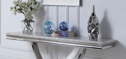 55" Chrome Glam Coffee Table with Faux Marble Top