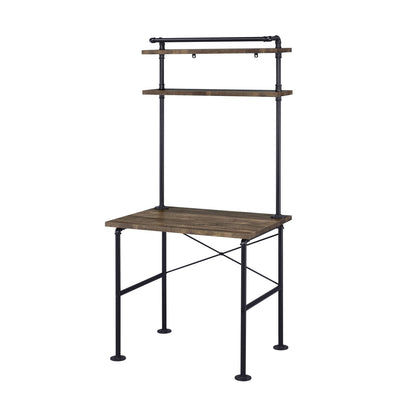 Ensata Rustic Oak & Black Finish Writing Desk - Home Office Storage
