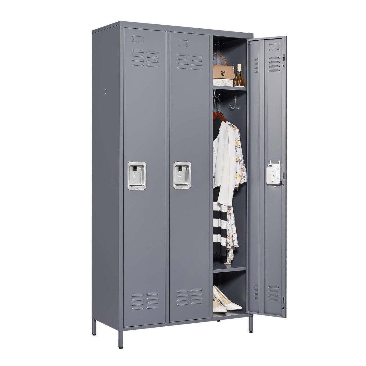 Gray Metal Locker - 3 Door Storage Cabinet for Gyms & Offices
