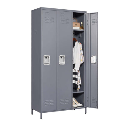 Gray Metal Locker - 3 Door Storage Cabinet for Gyms & Offices
