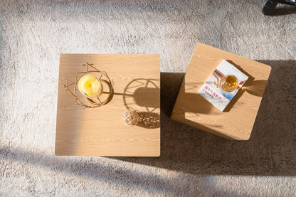 Living Room Set of 2 Natural Wood Nesting Cube Tables - Small Space Coffee Table Set