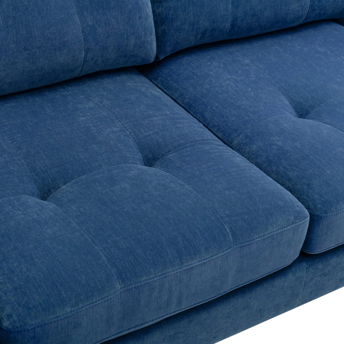 Blue Velvet L-Shape Sectional Sofa with Ottoman for Living Room