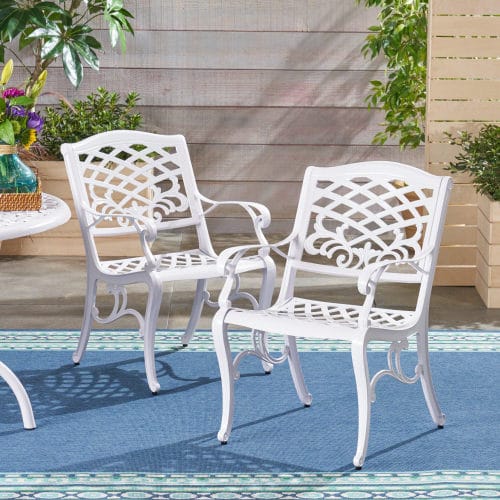 White Aluminium Outdoor Dining Set with Floral Lattice Design