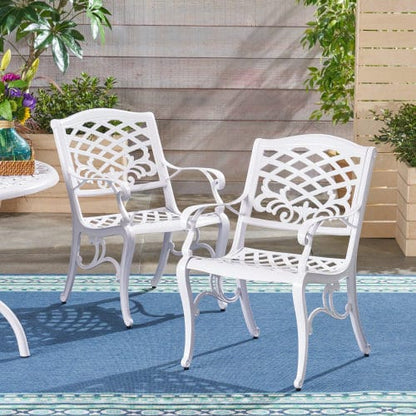 White Aluminium Outdoor Dining Set with Floral Lattice Design