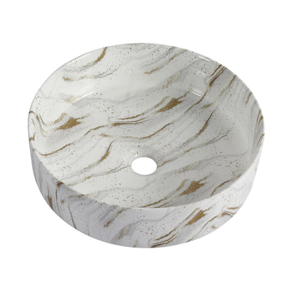 White Gold Ceramic Bathroom Vanity Sink - Above Counter Basin