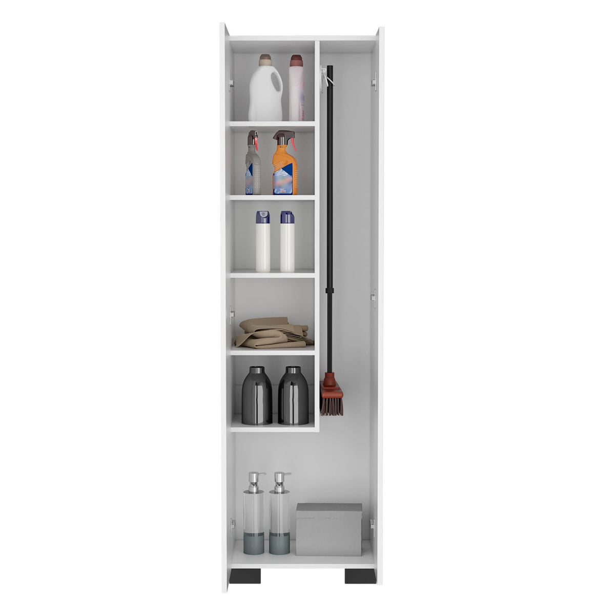 Slim White Broom Cabinet - Storage & Organization for Living Room