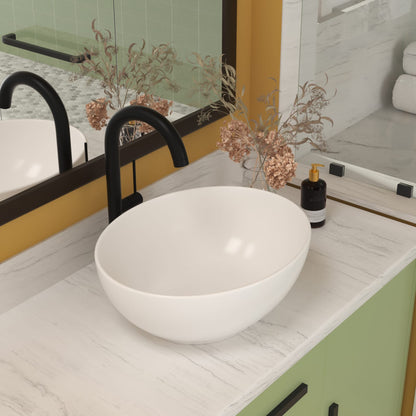 16x13 White Ceramic Oval Vessel Bathroom Sink - Stain Resistant