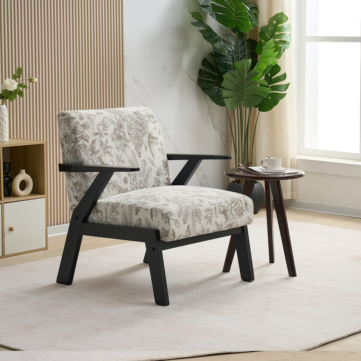 Beige Grey Polyester Armchair - Living Room Accent Chair