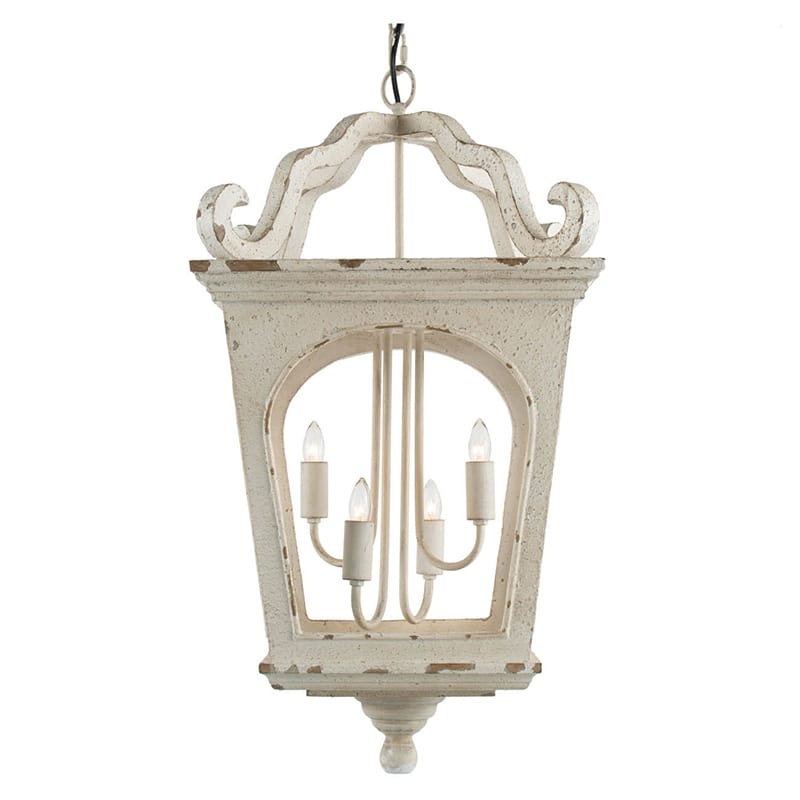 Cream White Wood Chandelier - 4 Light Fixture for Kitchen Dining Room