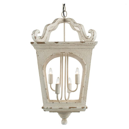 Cream White Wood Chandelier - 4 Light Fixture for Kitchen Dining Room