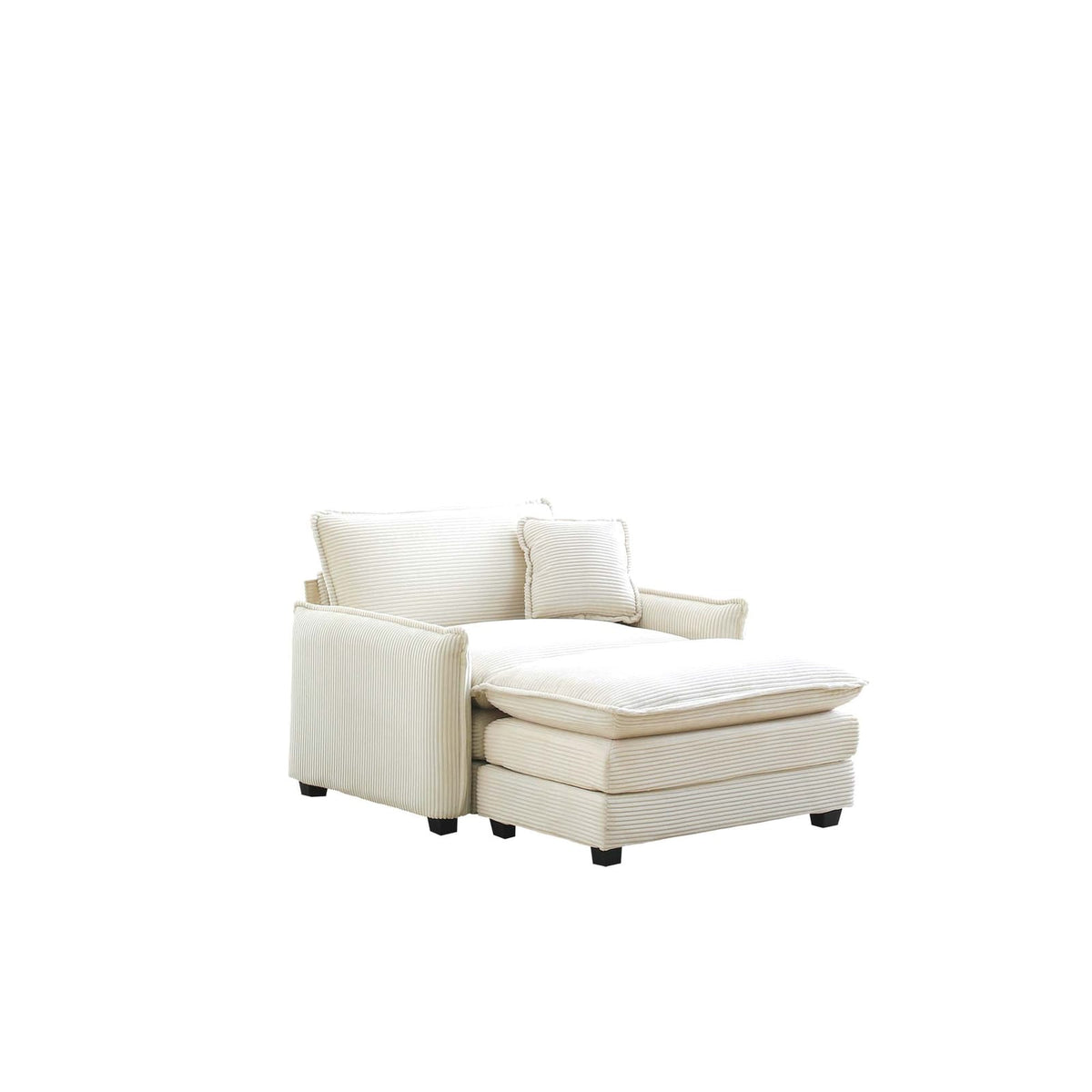 White Corduroy Single Sofa with Footstool - Bedroom or Living Room
