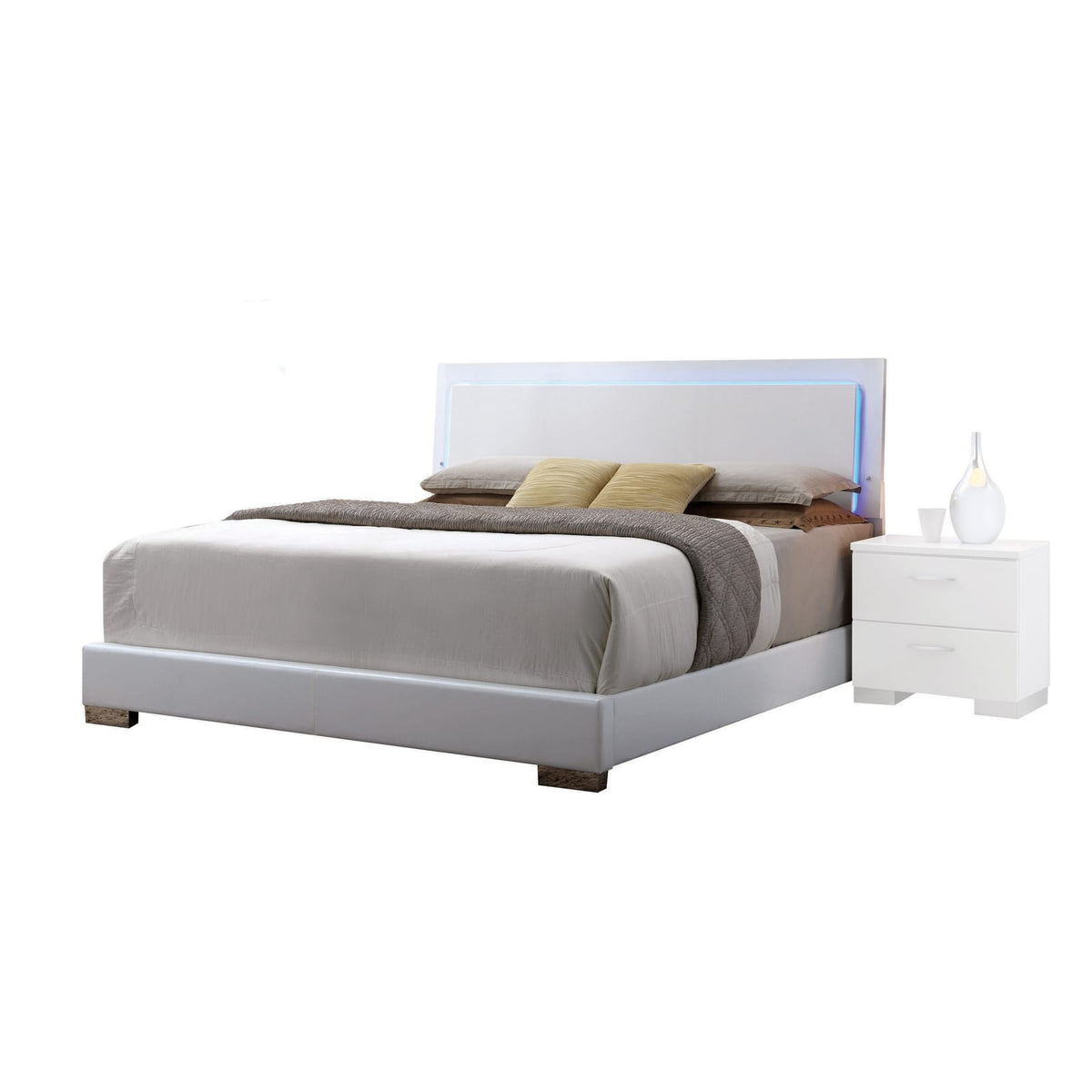 White Queen Bed with LED Light Headboard - Modern Bedroom Furniture