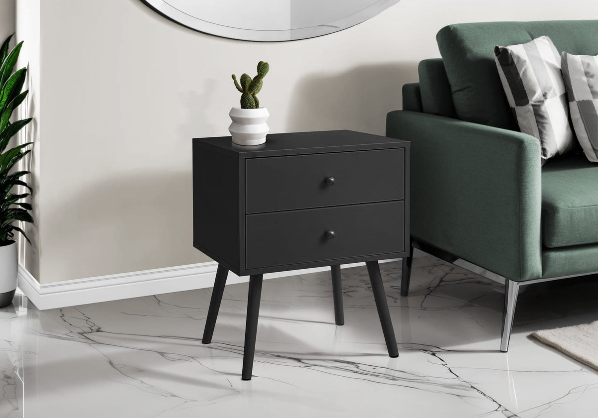 Black Laminate Accent Table - Storage Drawer End Table for Living Room