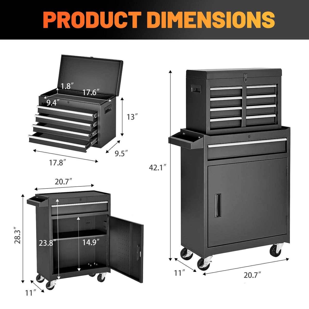 5-Drawer Rolling Tool Chest - Steel Storage Cabinet with Wheels