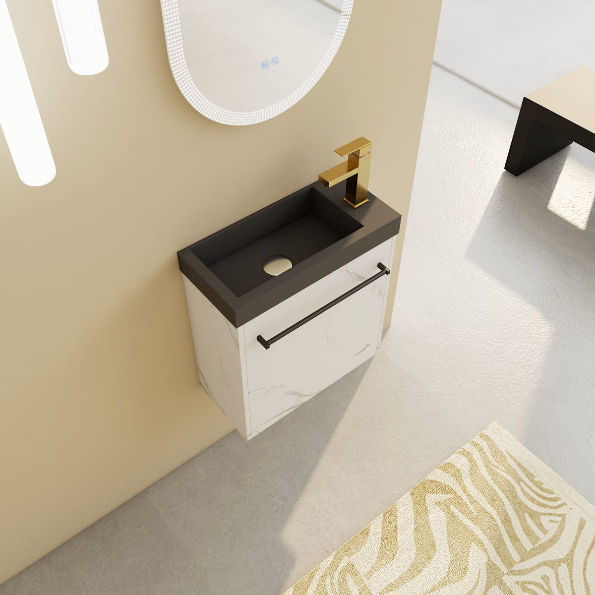 Modern Floating Bathroom Vanity with Soft-Close Black and White Plywood