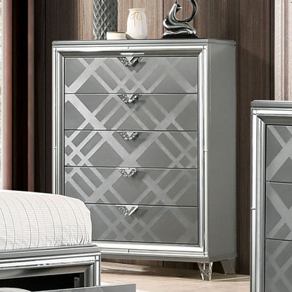 Contemporary Silver Wood Chest with Mirror for Bedroom Storage