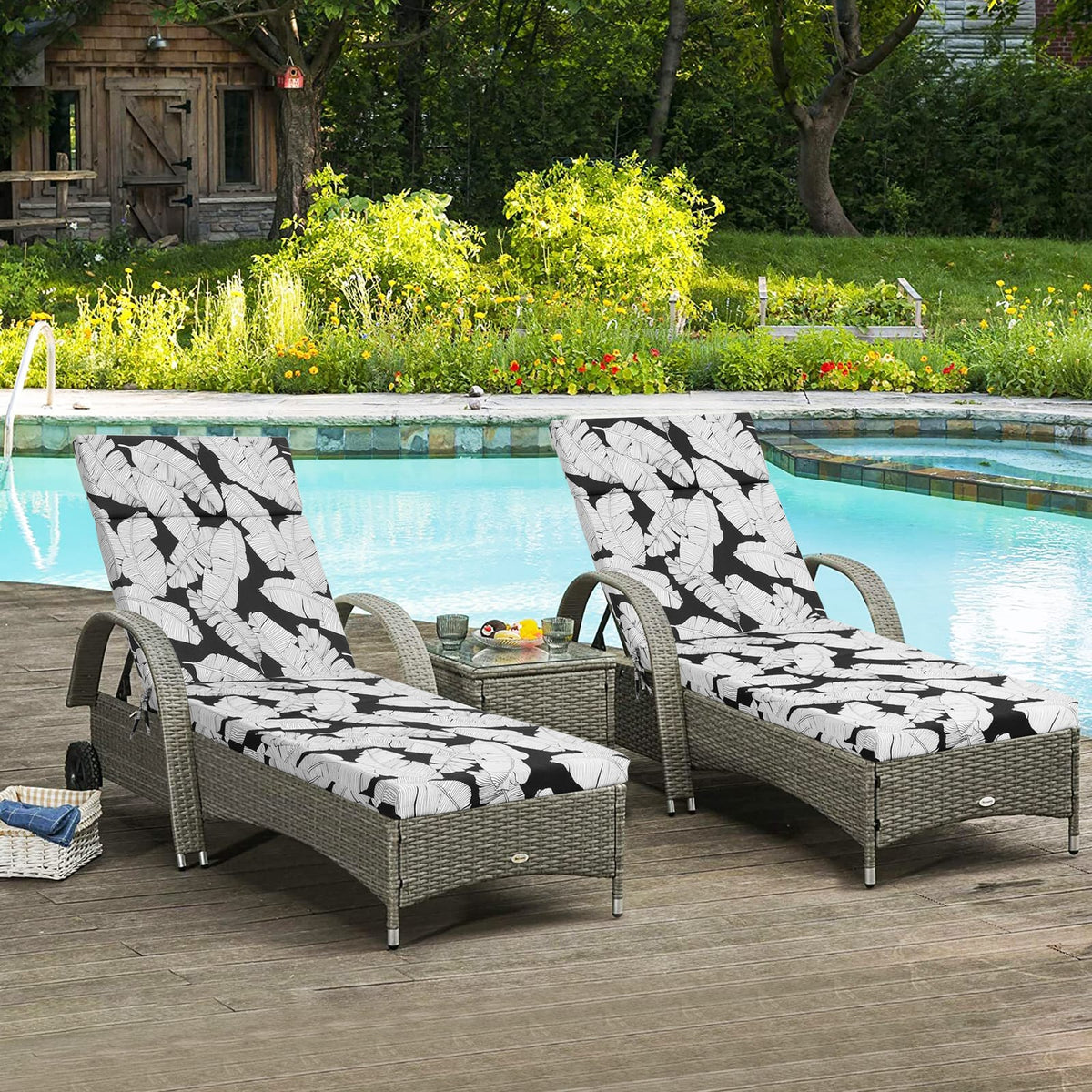 2 Pcs Set Patio Chaise Lounge Cushions - Multicolor Polyester