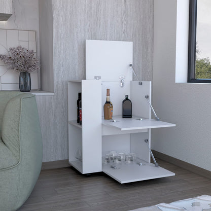 White Bar Cart with 2 Doors & Shelves - Compact Storage for Living Room