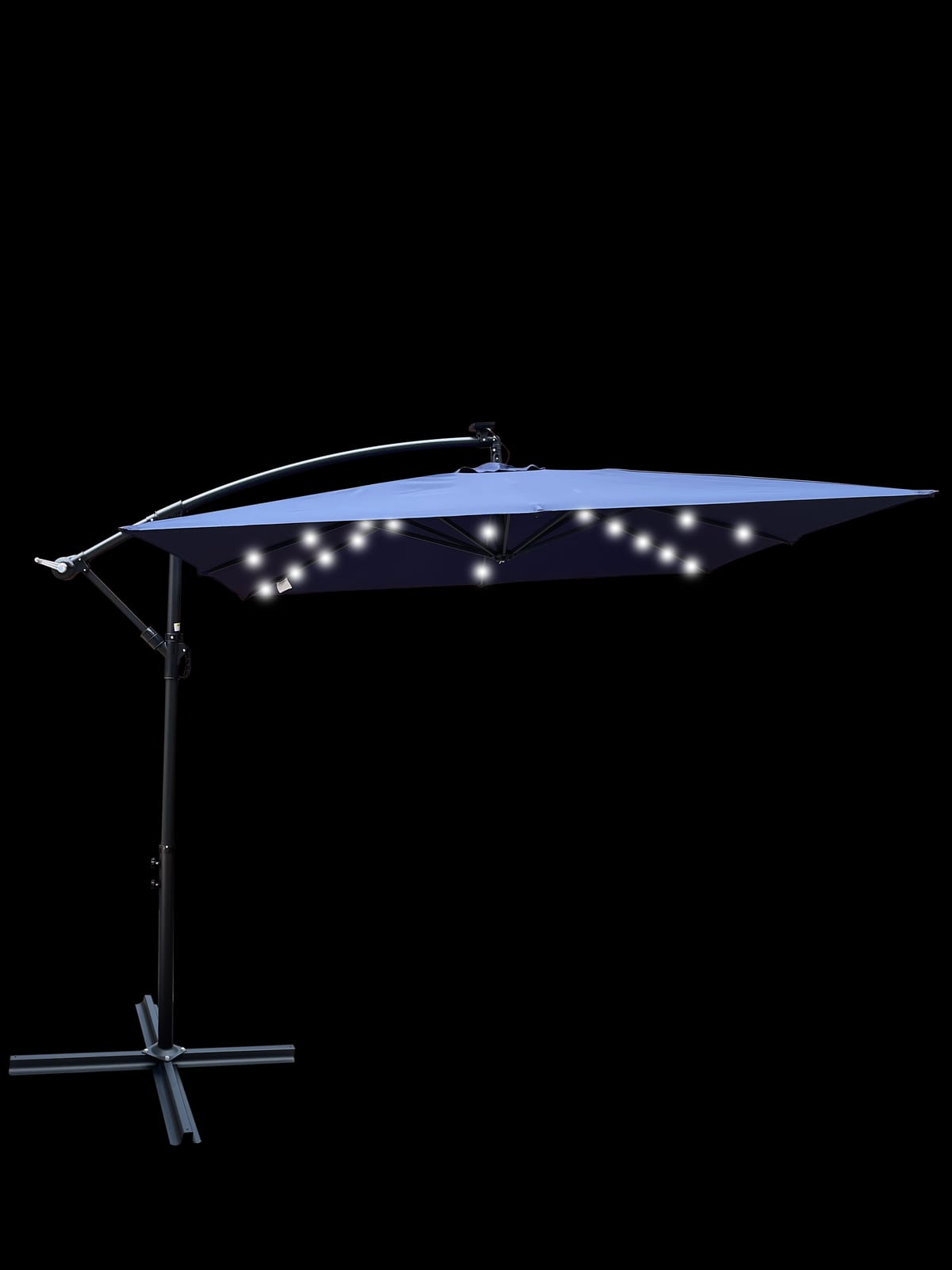 Solar Powered Navy Blue Patio Umbrella with LED Lights for Garden Deck