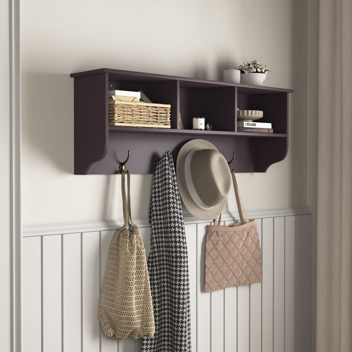 Espresso MDF Entryway Coat Rack with Hooks - 38.58"W
