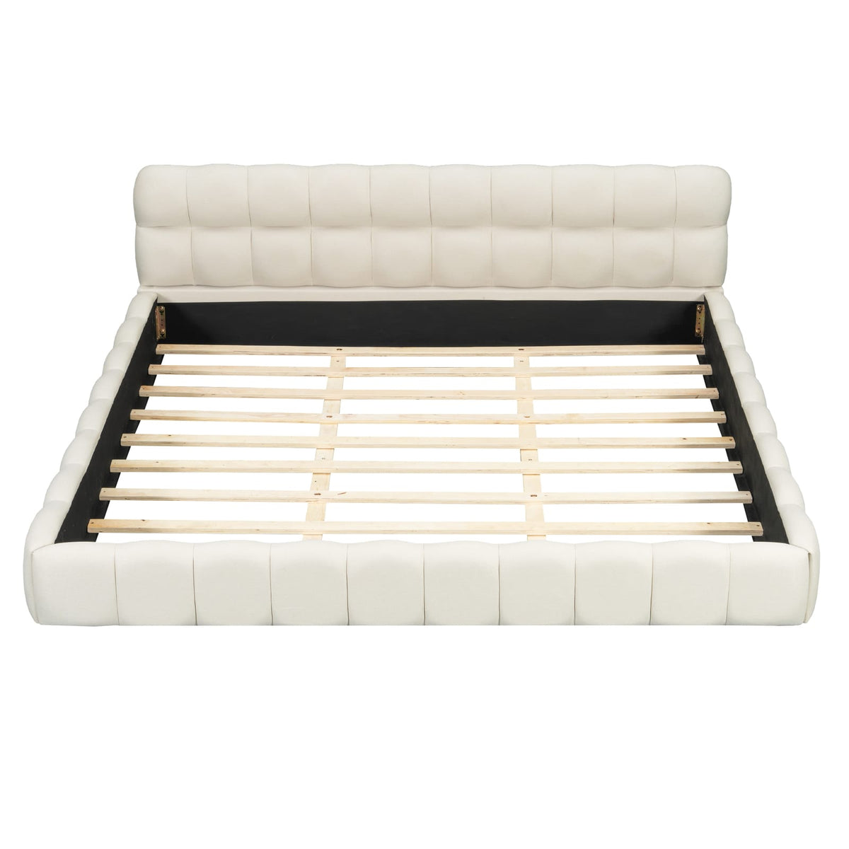 King Size Linen Upholstered Platform Bed Beige